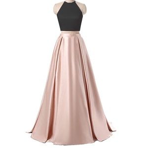 Two piece halter top prom dress or formal gown